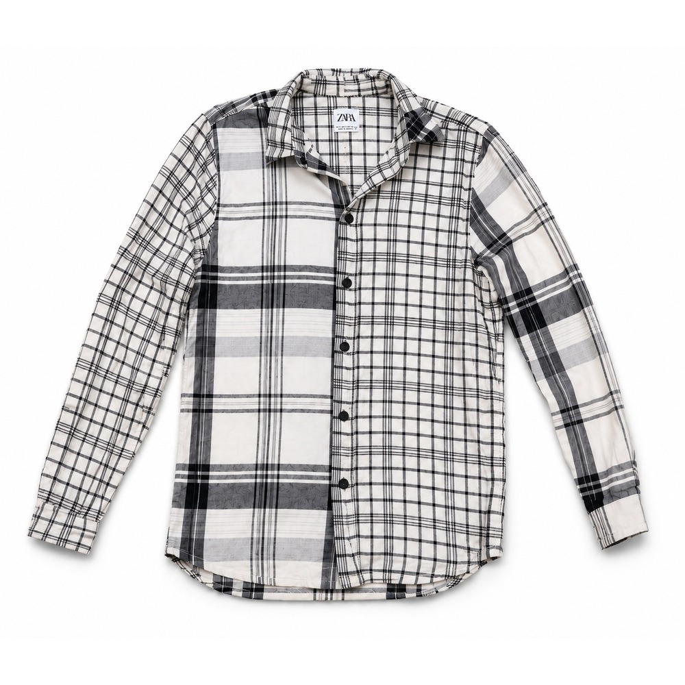 Zara Shirt Men's Small White/black Botton Up Short Sleeve